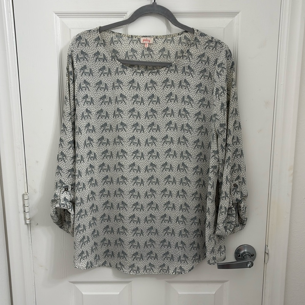 Closet BOGO: Pixley White/Gray Elephant Print Sheer Blouse XL